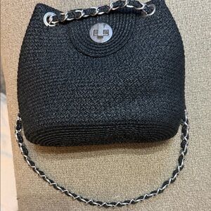 Black Woven Chain-Handle Women’s Shoulder Bag